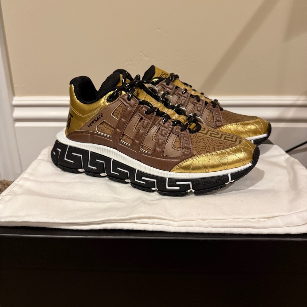 Versace Men's Gold and Brown Sneakers